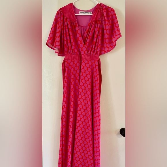 ASOS Twisted Wunder Under Ruched Waist Maxi Dress Pink Red Valentine US 2 NWOT - Picture 3 of 5